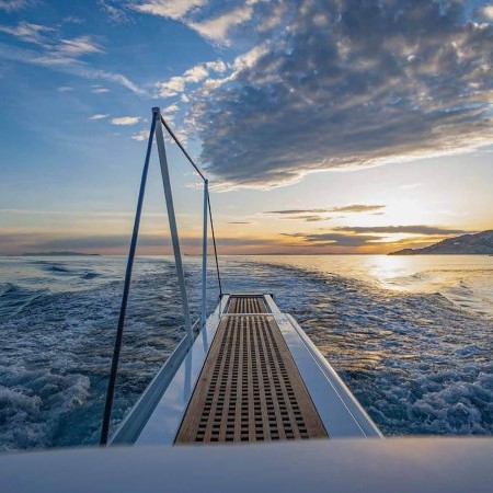 sunset view from Pershing 54 daily yacht charter 