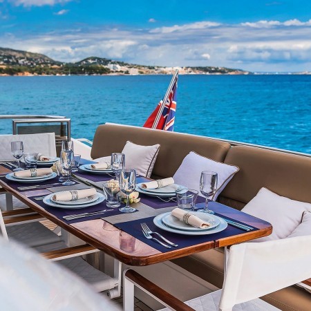 deck dining at Princess 72 yacht Mykonos