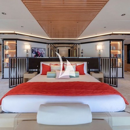 one of the boat's double bedrooms