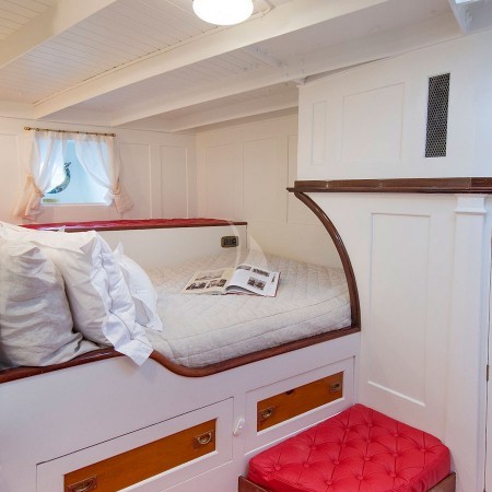 one of the cabins on Puritan sailing yacht