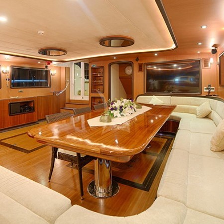 the yacht's interior salon