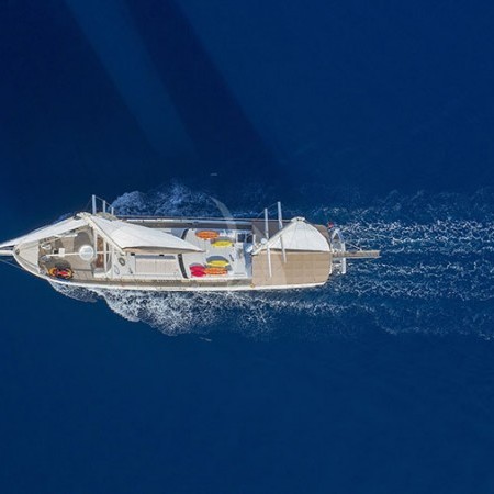 aerial shot of Queen of Salmakis yacht