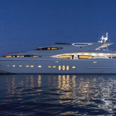 Rini V yacht at night