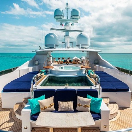 the upper deck lounge of Skyfall yacht