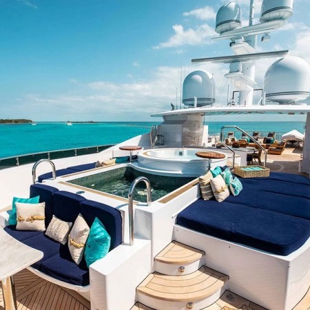 the upper deck lounge of Skyfall yacht