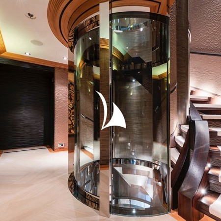 staircase to the upper levels of the boat