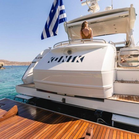 swim platform of Sunseeker 50 yacht in Mykonos