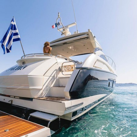 swim platform of Sunseeker 50 yacht in Mykonos