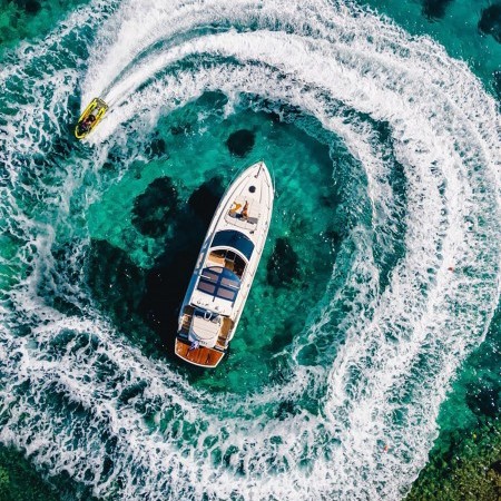 aerial view of Sunseeker 50 yacht Mykonos