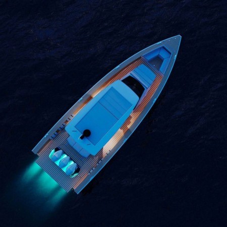 aerial photo of swan shadow 42 yacht mykonos