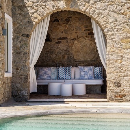 outdoor lounging area of Zenya Villa in Mykonos