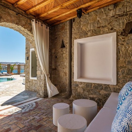 outdoor lounging area of Zenya Villa in Mykonos