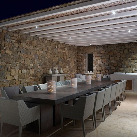 outdoor dining area at night