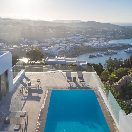 pool and view at villa Palatine in Mykonos