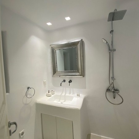 built in bathroom with shower
