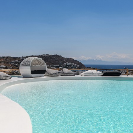 pool area of Mykonos villa Linne