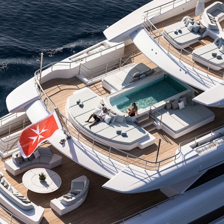aerial shot of the multiple decks of the yacht