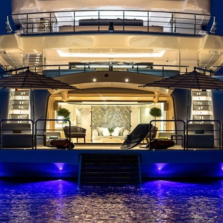 the yacht at night lighted