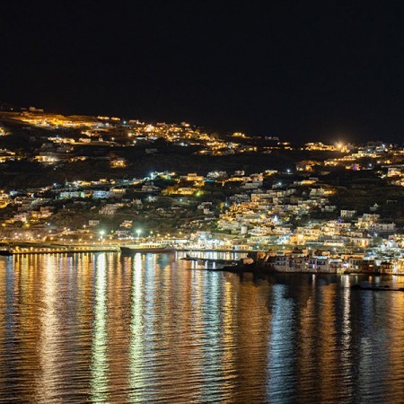 night view to Mykonos Town