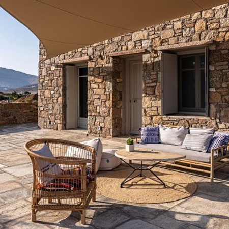outdoor lounge area at Minuet Mykonos
