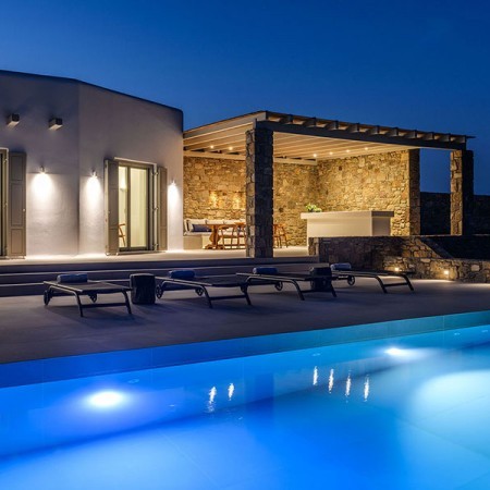 the pool at night villa Asmara Mykonos
