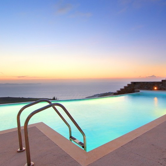 pool after sunset at Villa Azalee